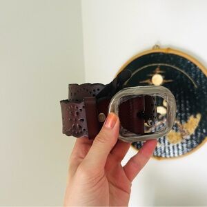 NWOT Chunky Floral Punched Leather Brown Belt